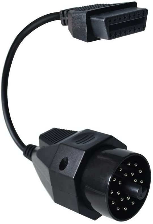 Full length of the BMW 20-pin to OBD2 adapter cable with both connectors