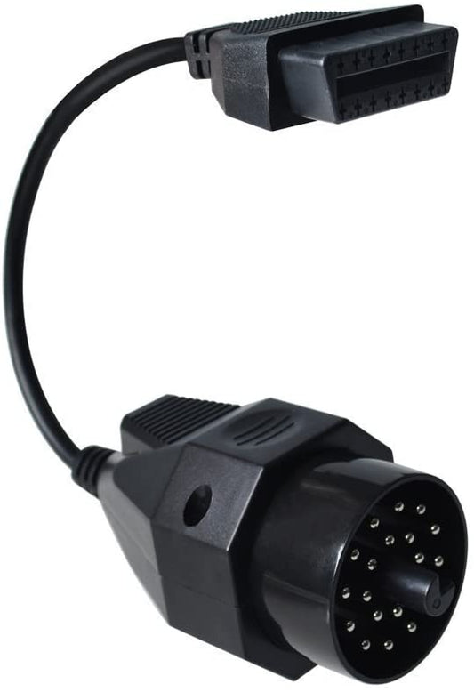 Full length of the BMW 20-pin to OBD2 adapter cable with both connectors